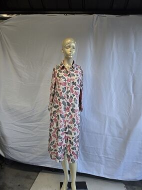 Hobbs Floral Button-Front Midi Dress in Pink & Gray